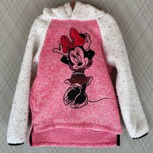 Disney Juniors Minnie - Girls Pink and White Minnie Mouse Hoodie (Size 5)